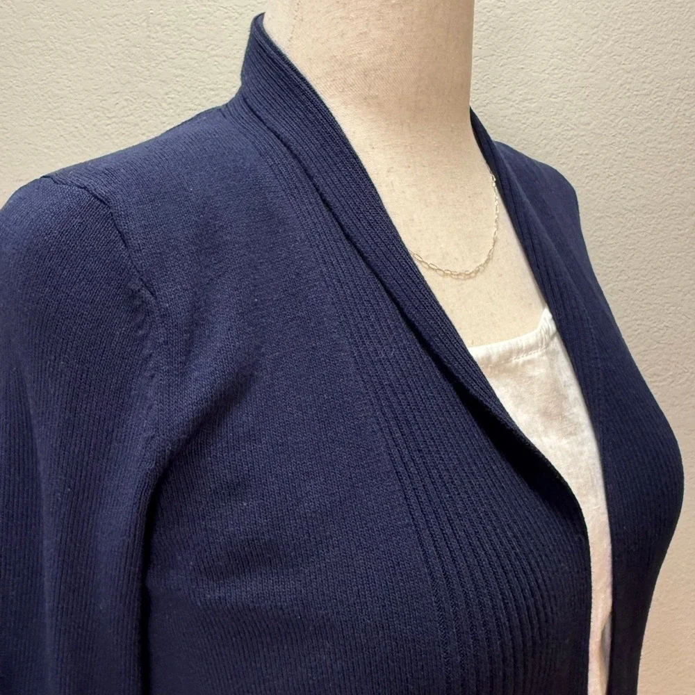 by Anthropologie Navy‎ Peplum Ribbed Open Front Cardigan Sweater Women XS